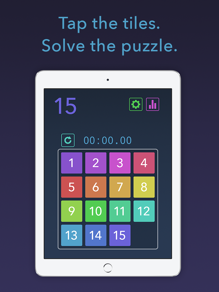 Fifteen puzzle app iPad main screen