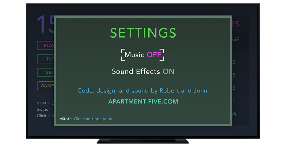 Fifteen puzzle app apple tvOS settings