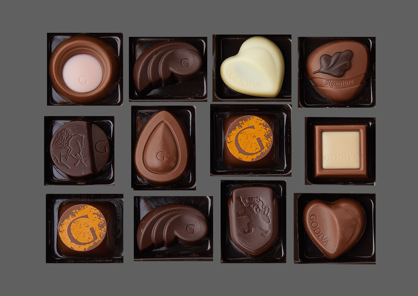 Godiva Gold large box interior chocolates original photography