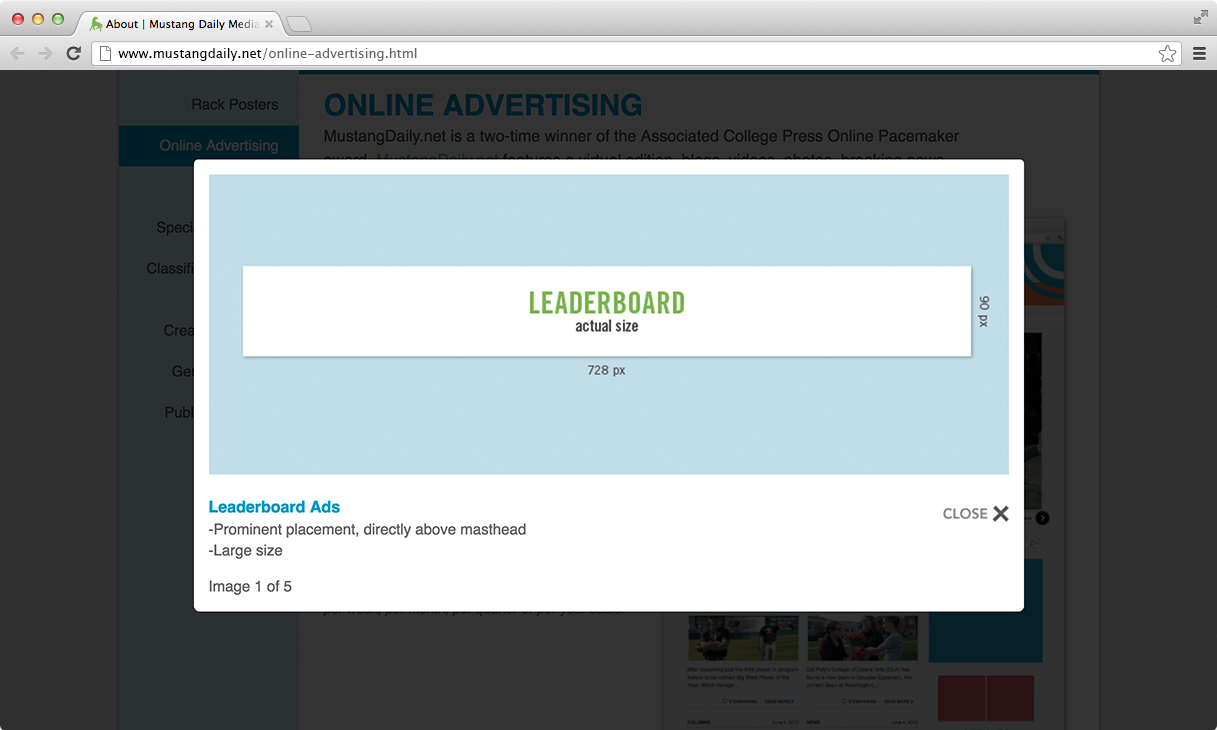 Mustang Daily Media Kit online advertising overlay