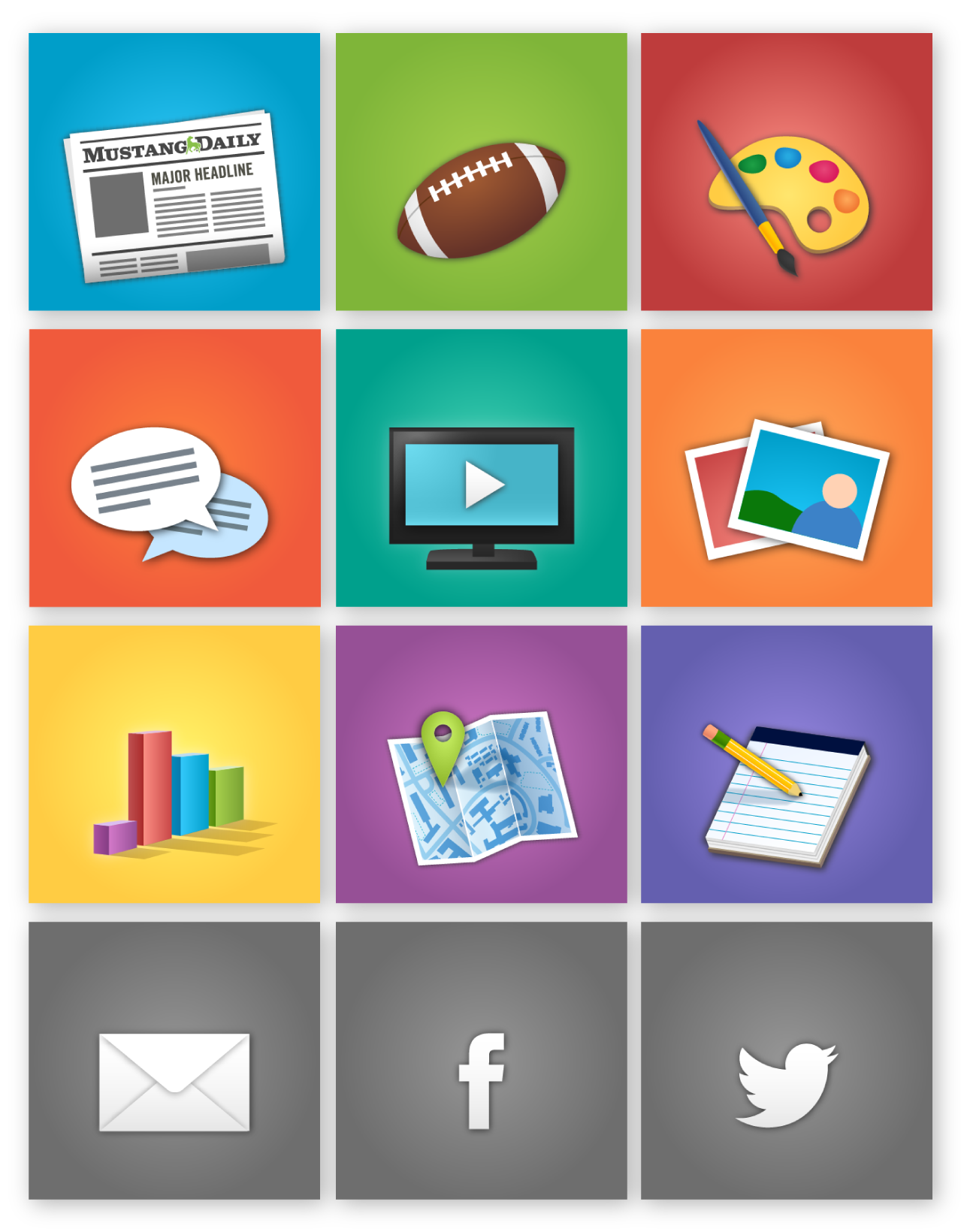 Mustang Daily News app tileboard vector icons