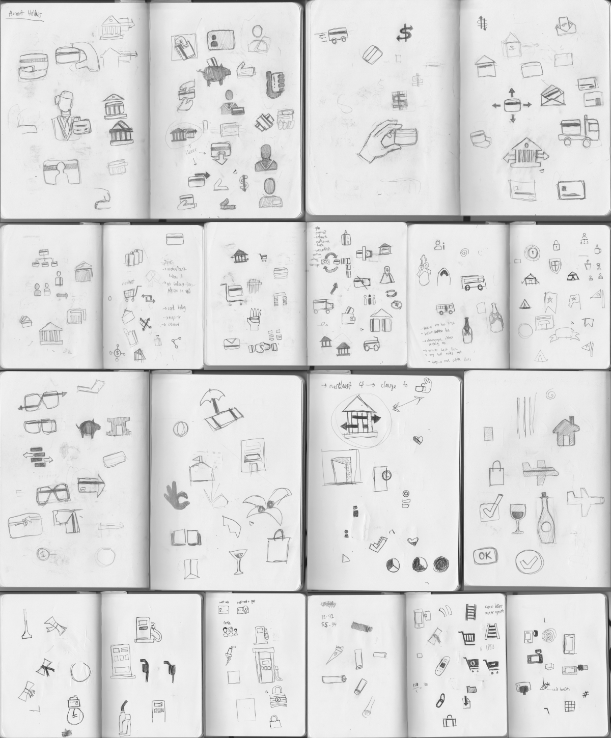 Visa illustrated icons process sketches