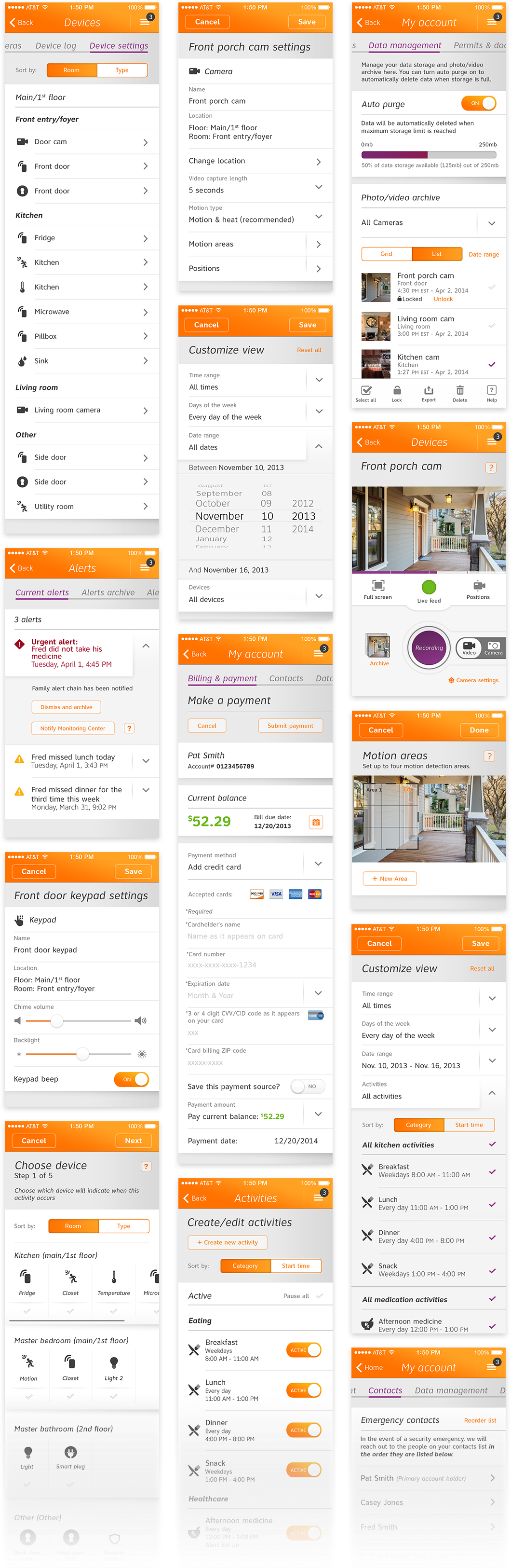 AT&T Digital Life app mobile screens