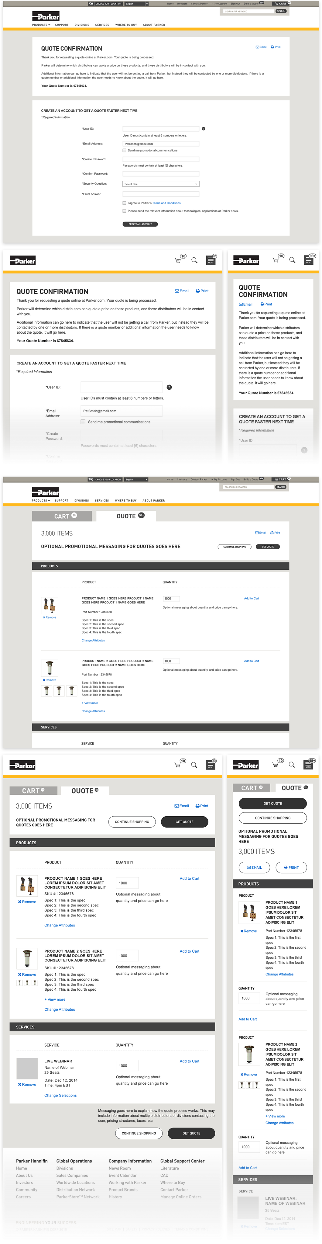 Parker desktop, tablet, and mobile responsive site screens