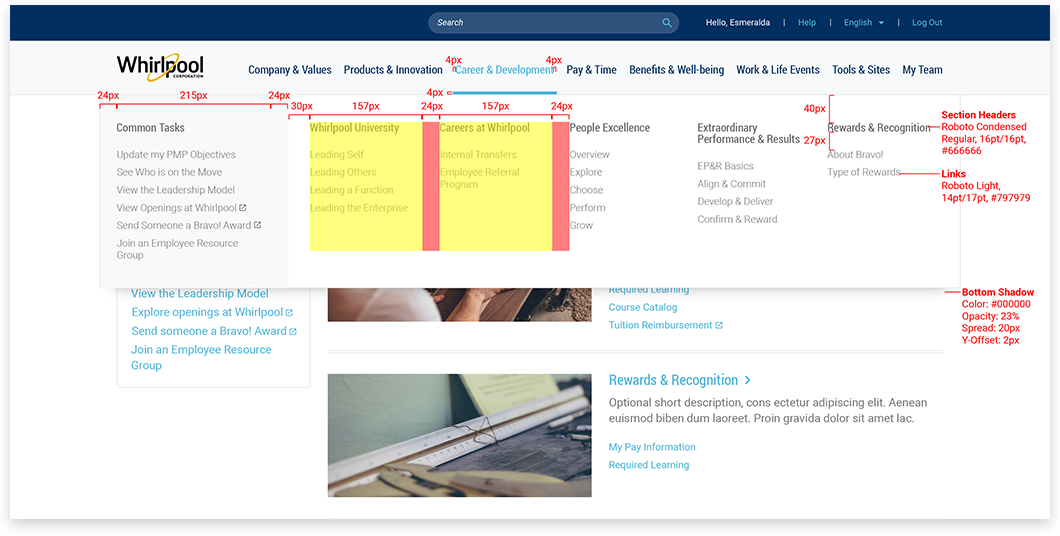 Whirlpool portal site navigation desktop redlines
