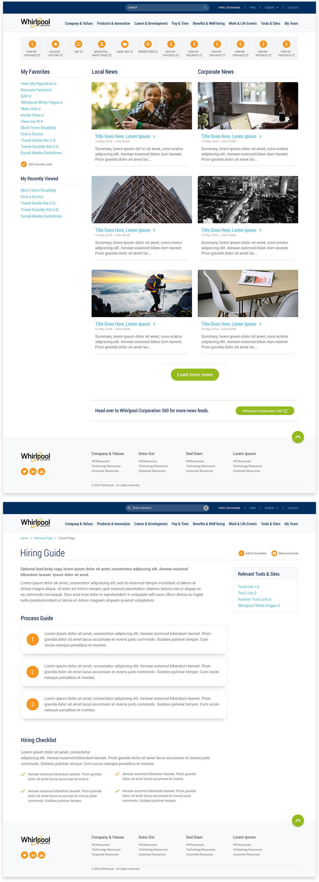 Whirlpool portal site desktop screens