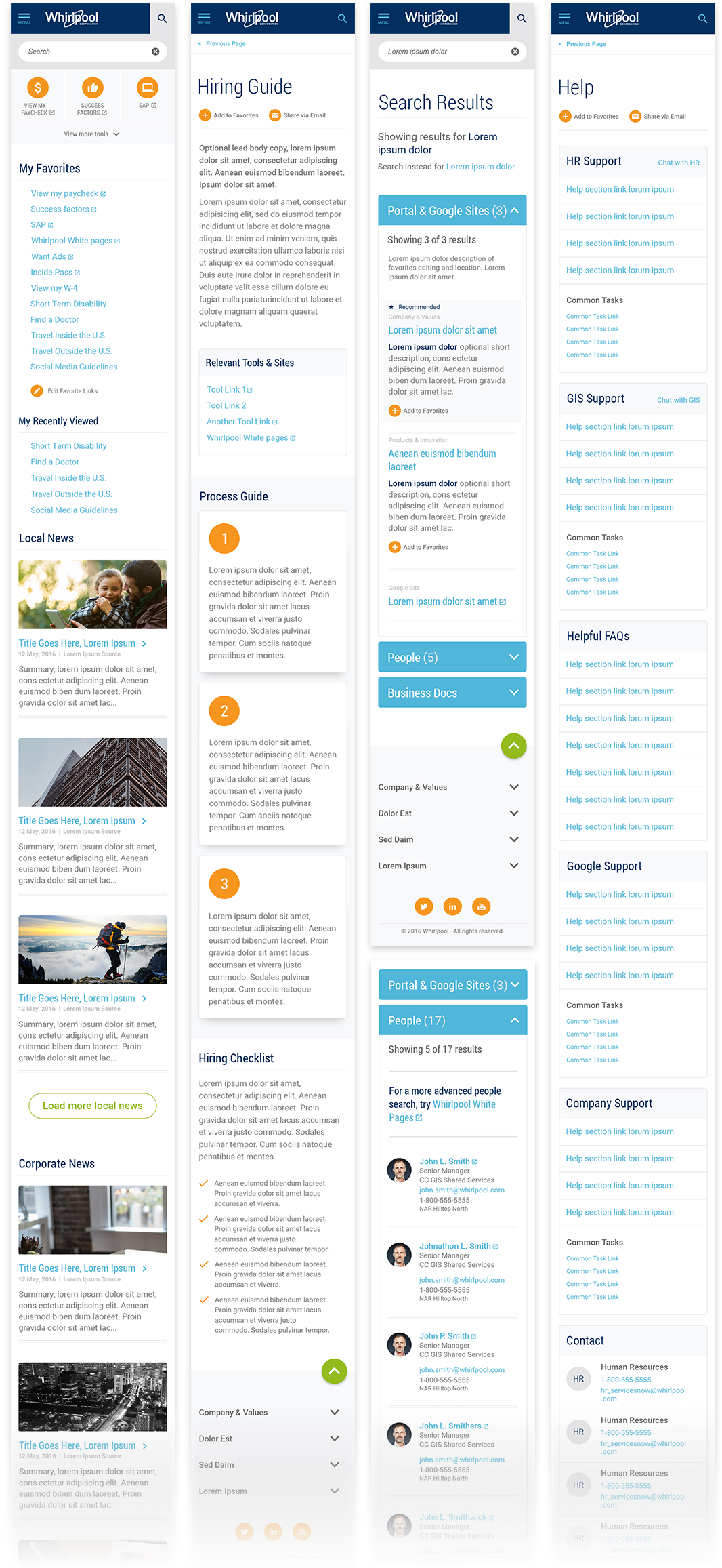 Whirlpool portal site mobile screens